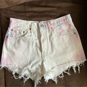 LEVIS 501 TYE DYE CUTOFF WHITE DENIM SHORTS SIZE W30